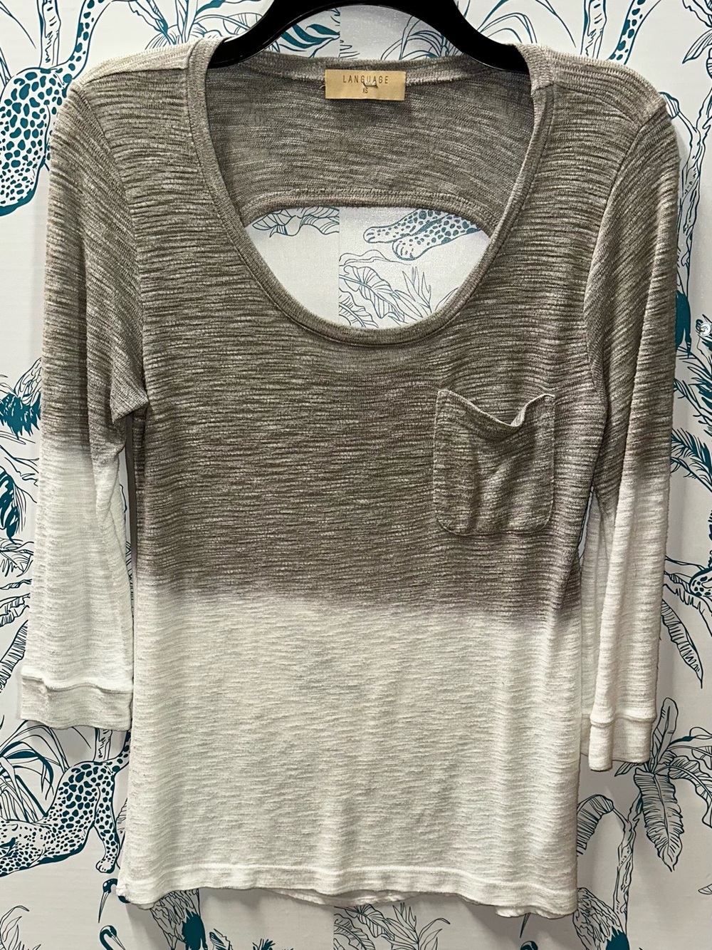 Language Ombre Scoop Neck Long Sleeve Top in Taupe and White
